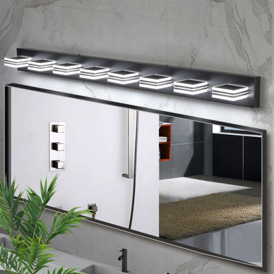 45" Modern Black 7-Light LED Vanity Light, Square Acrylic Lampshades Wall Mount Fixture for Bathroom, Mirror Lighting