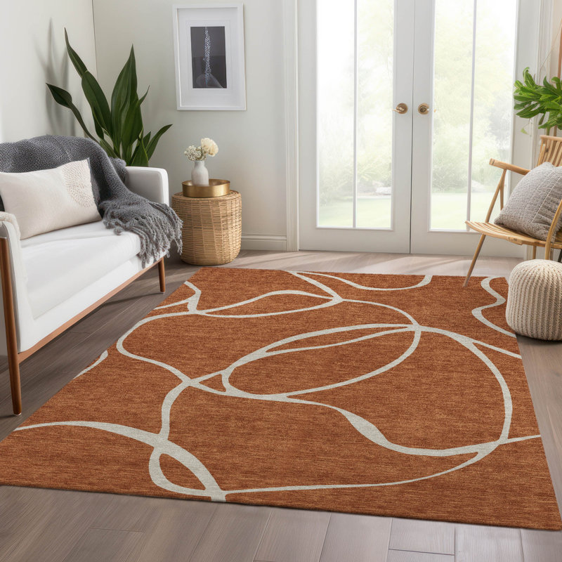 Premium Machine Washable Corum AMF999 Swirls Rug, Rectangle 9' x 12'