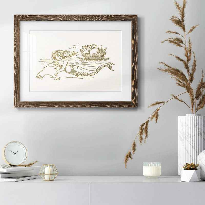 Sunning Mermaid II - impression d'un seul cadre photo, Noyer, H 26 po x l 38 po x P 1,5 po