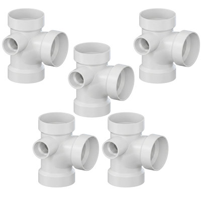 Té hygiénique en PVC blanc 4 po x 4 po x 4 po x 2 po avec drain et tuyau d'évacuation en PVC à embout gauche (ensemble de 5)