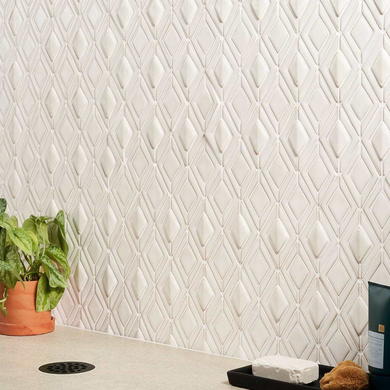 Nabi Jewel 3D Glossy Glass Mosaic Tile, Natural White