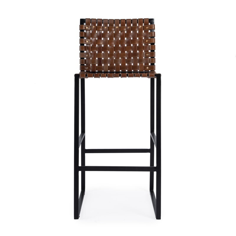 Butler Urban Brown Woven Leather Bar Stool, Bar Stool (30" Seat Height), Dark Brown/Black