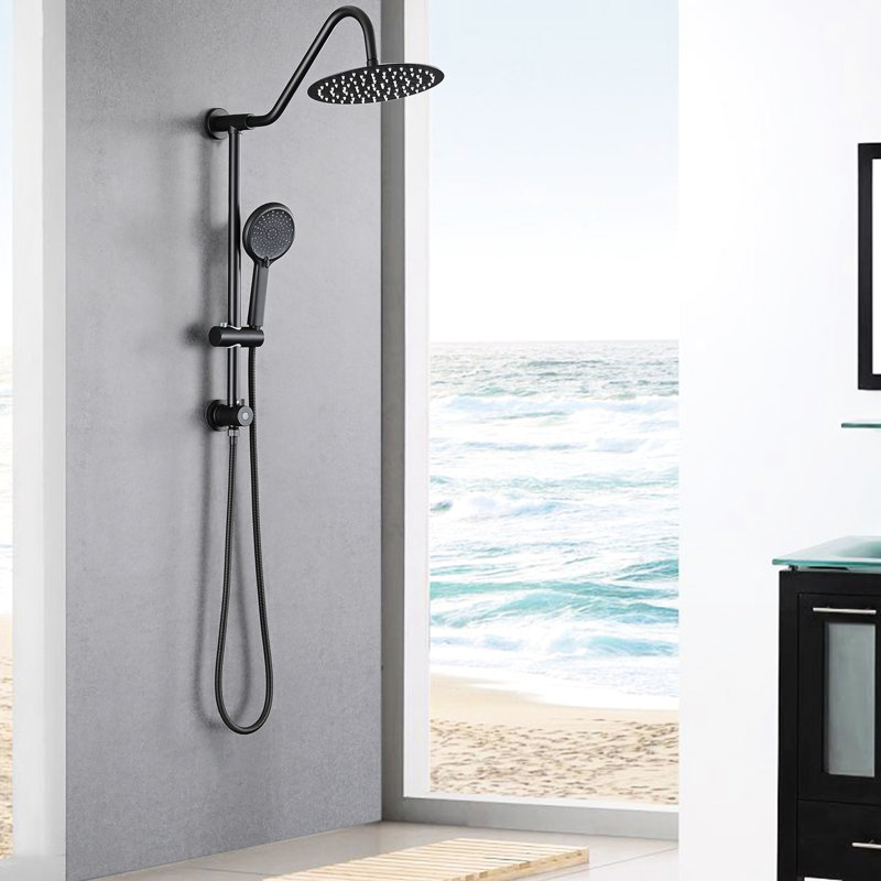 Matte Black Metal Shower With 10" Rain And Handheld - Stress Reducing Head Adjustable Height