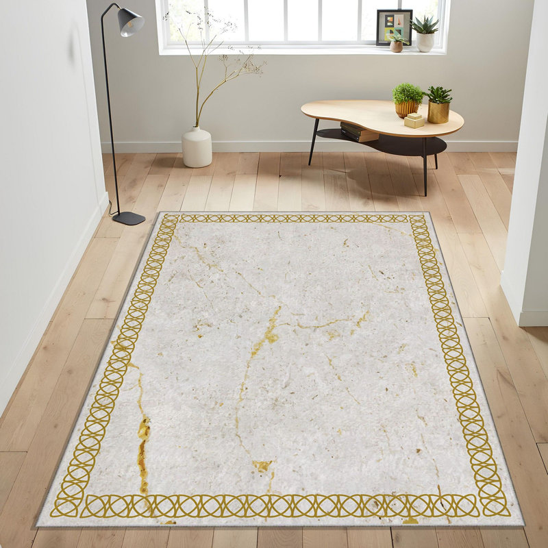 High-Quality Woven Carpet, 5.2 x 7.5 Feet, 100% Polyester, 740 g/m² | Non-Slip Felt Dot Underside, 0.16 in Pile Height | Machine Washable (30°C), Easy to Clean | Stylish Digital Print, Perfect for Living Room & Bedroom