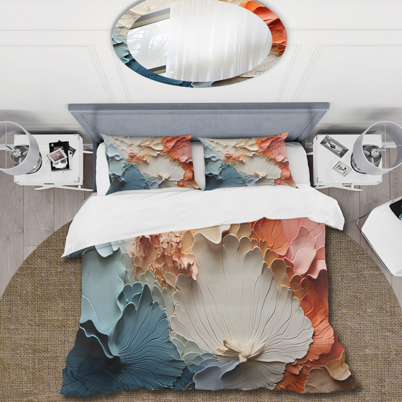Ensemble de housse de couette abstrait beige et orange Custards Collage II, Housse de couette simple et deux taies décorative