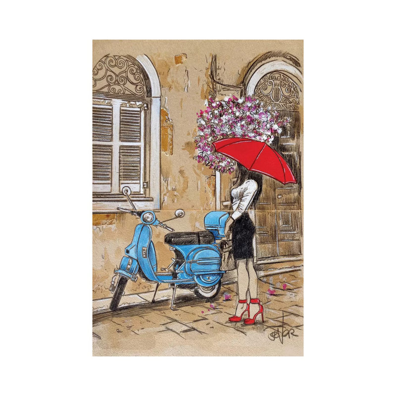 Little Blue Moped by Loui Jover - Wrapped Canvas Gallery-Wrapped Canvas Giclée, 30.48 cm H x 45.72 cm W
