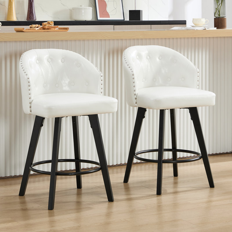 Counter Height Bar Stools ,  Swivel Bar Stool With Back, White