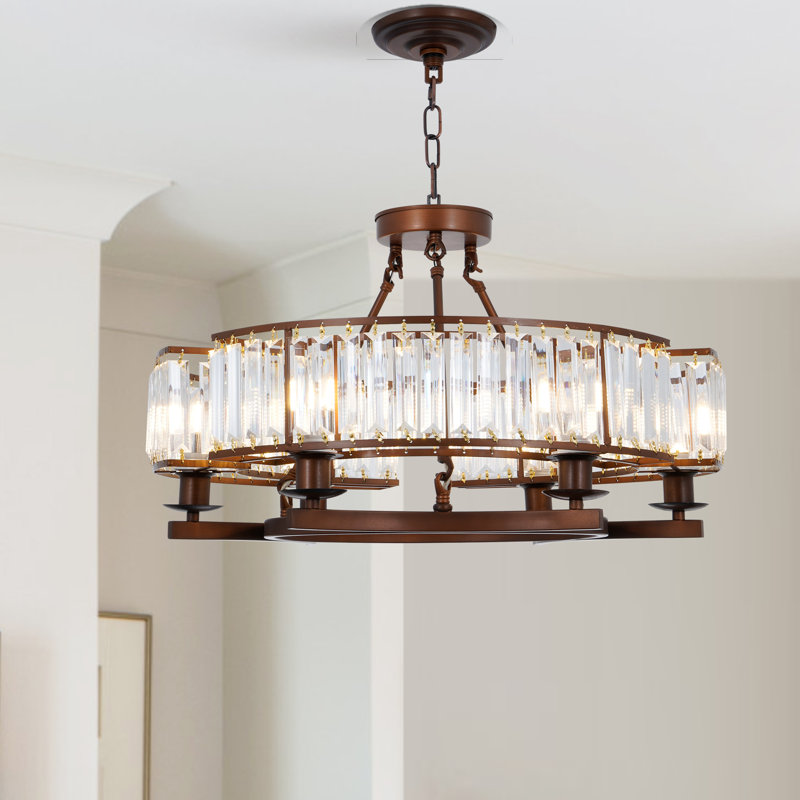 6-Light Dimmable Luxurious Iron Crystal European Chandelier, Brown