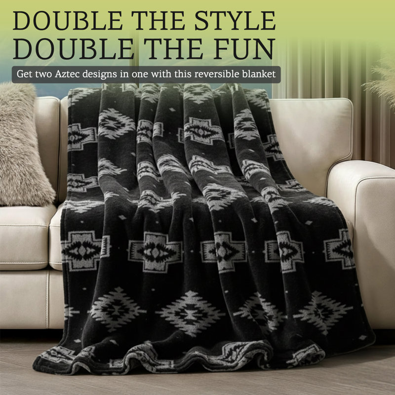 Silky Floral Plush Blanket, Korean Mink Style, Heavy 5lb Queen Blanket, Monochrome Southwestern