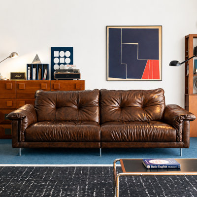 Modern Home Style Sofa with Genuine Leather Cushions Comfortable and Stylish Seating Perfect for Contemporary Living Rooms