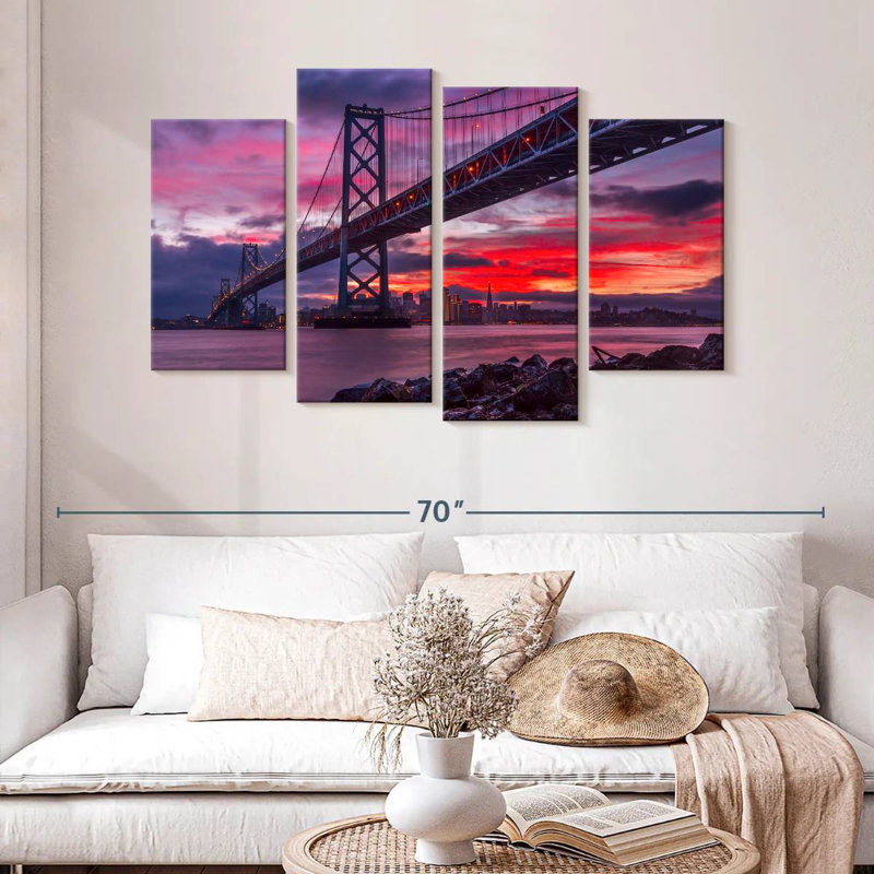 Lilie, pont de la baie de San Francisco, crépuscule, H 32 po x l 52 po