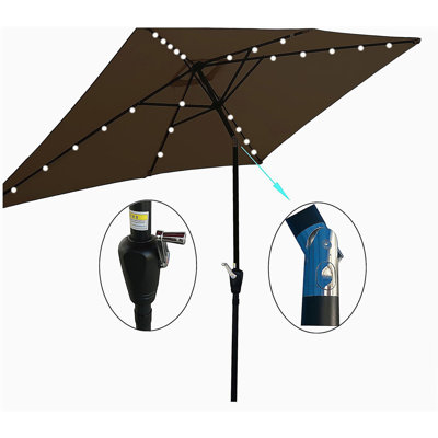 10 x 6.5t Rectangular Patio Umbrella Solar LED Lighted Outdoor Market Table Waterproof Umbrellas Sunshade with Crank and Push Button Tilt for Garden Deck Backyard Pool Shade Outside Deck Swimming Pool