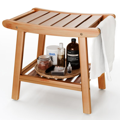 Banc de douche en bambou, tabouret de salle de bain imperméable avec tablette de rangement pour douche et spa