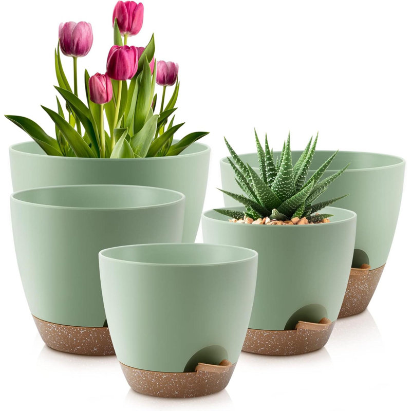 Ensemble de 5 pots à fleurs avec trous de drainage et pots à fleurs en plastique