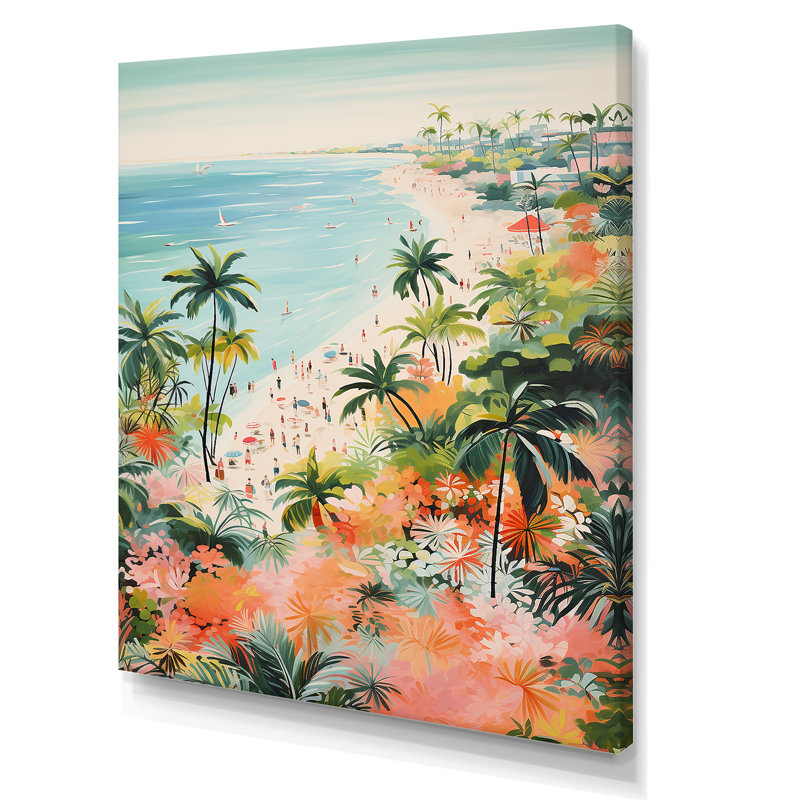 Scène de plage côtière pastel III - art mural de plage côtière pour le salon, Toile tendue, 32" H x 16" W