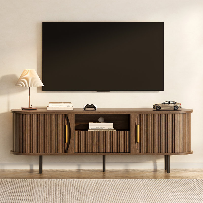 63'' Fluted Tv Stand With Curved Sliding Tambour Doors