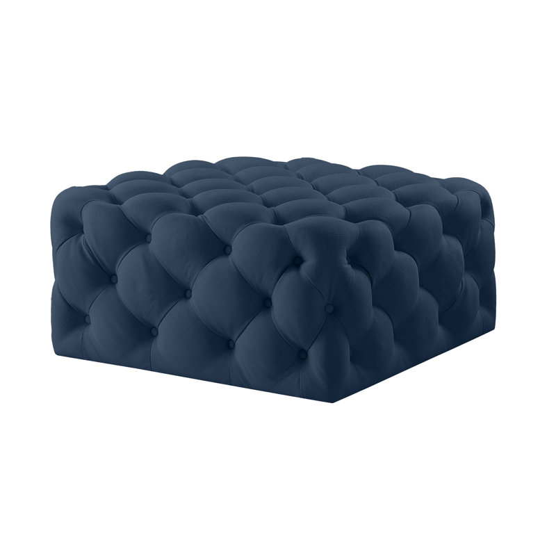 Repose-pieds cocktail capitonné en velours bleu marine 33 po