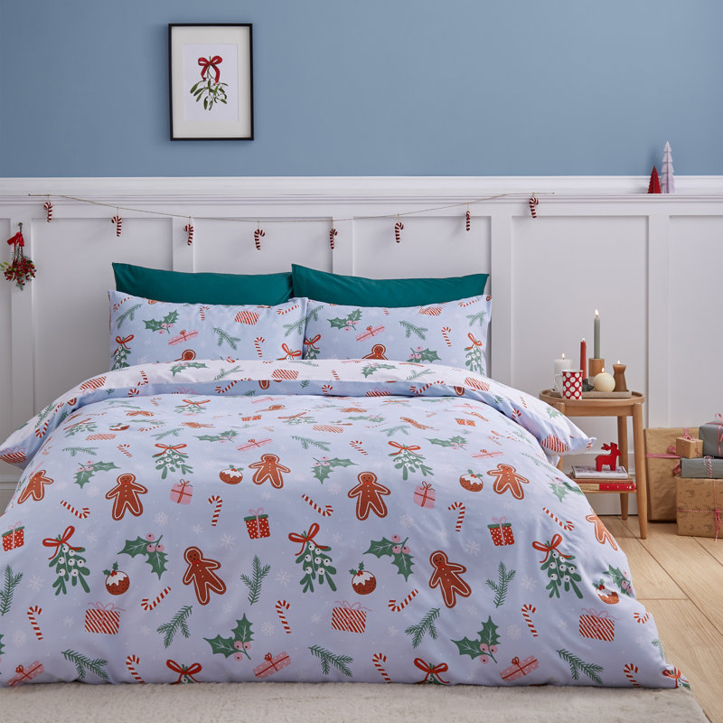 Christmas Gingerbread Soft Microfibre Reversible Duvet Cover Set, Single Duvet Cover + 1 Standard Pillowcase