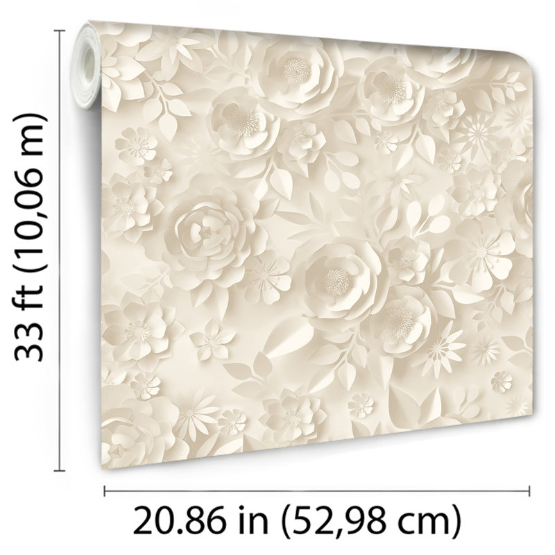 Papier peint fleurs en papier, Beige