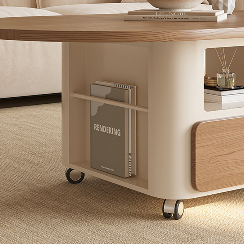 Table basse ovale mobile, Blanc / argenté, H 17,71 po x L 51,18 po x l 25,98 po