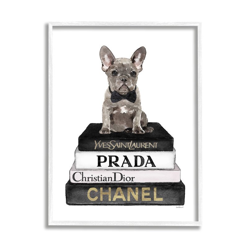 Bouledogue français, vêtements de mode pour animal de compagnie, art numérique de la giclée encadrée par Amanda Greenwood