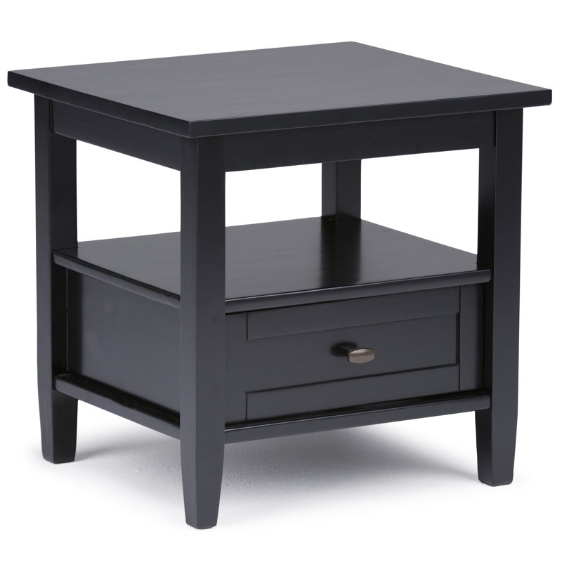 Warm Shaker Solid Wood End Table with Storage Drawer, 19.7" H x 20" W x 18.1" D, Black