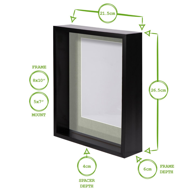 Nicola Spring - 8" x 10" 3D Deep Box Photo Frames - 5" x 7" Mount, Black, 5" x 7"