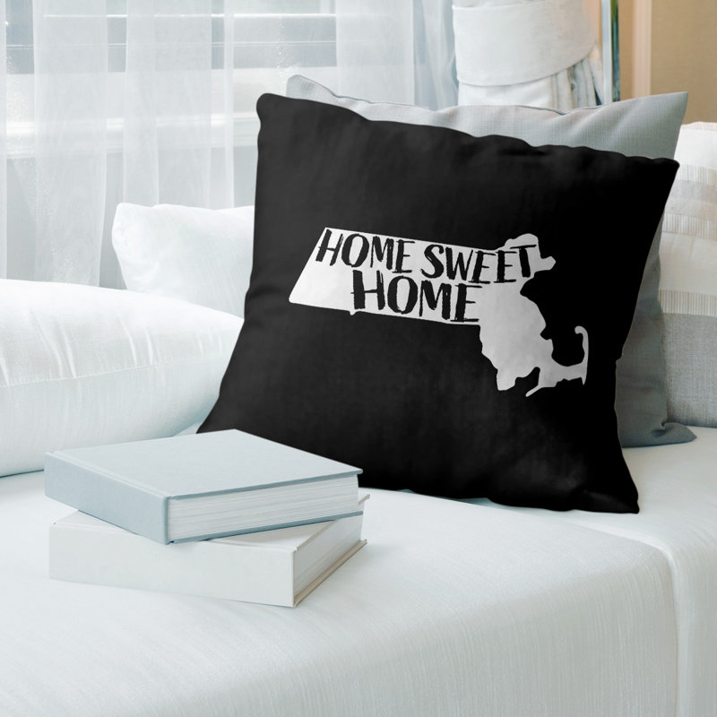 Coussin décoratif home, H 20 po x l 20 po, Massachusetts, Noir