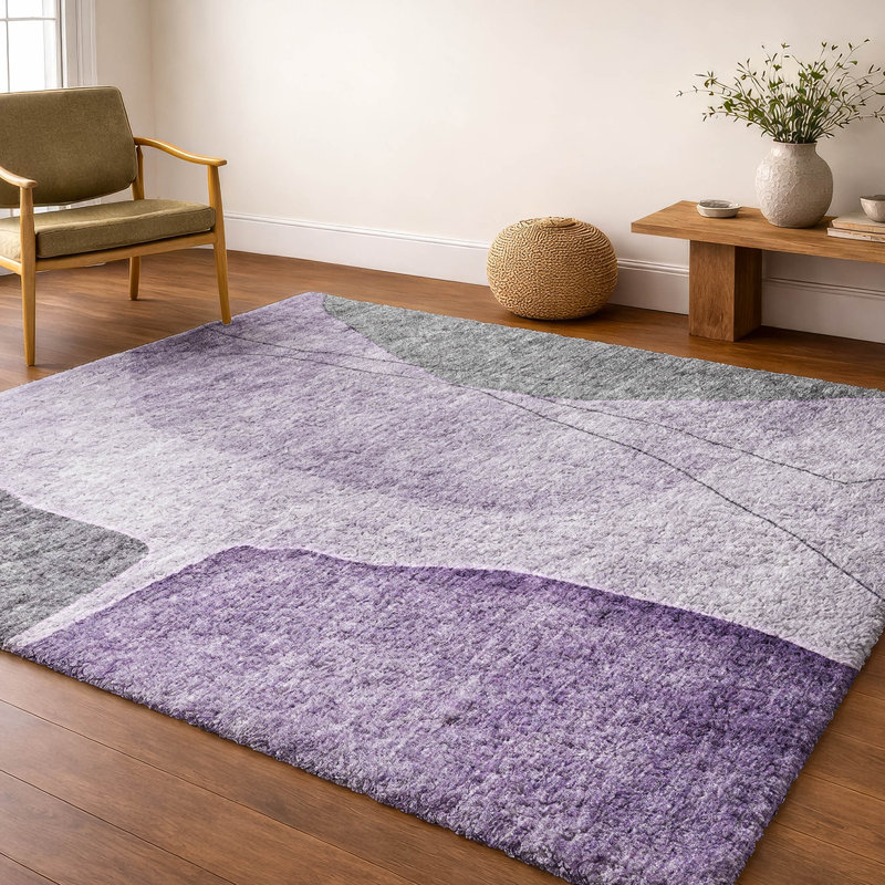 Tapis à poil long de qualité supérieure lavable à la machine ADS696, Mauve, 5 pi x 7 pi 6 po