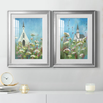 Église de campagne I - Encadré sous verre acrylique, lot de 2, grande décoration murale pour salon