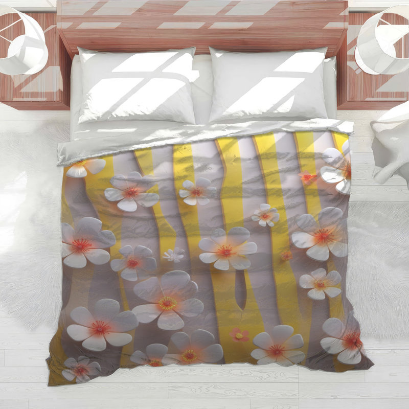 White Orange Flowers Comforter, Queen