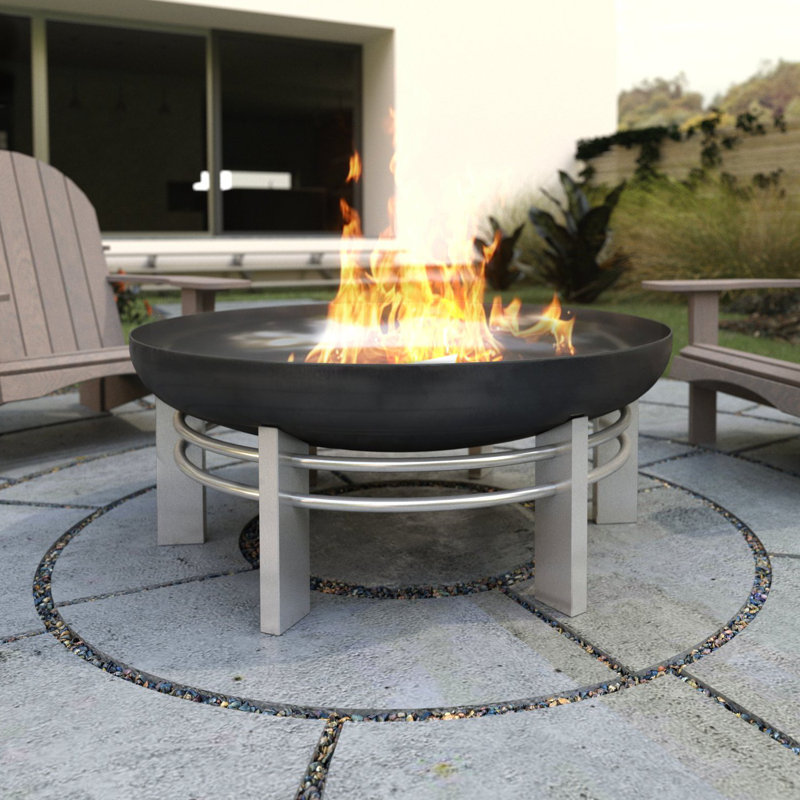 Round Stainless Steel Fire Pit, Silver