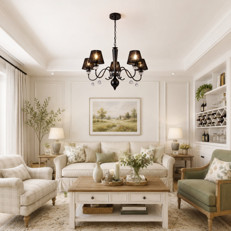  Lustre en cristal 5 lumières à intensité variable Boho
