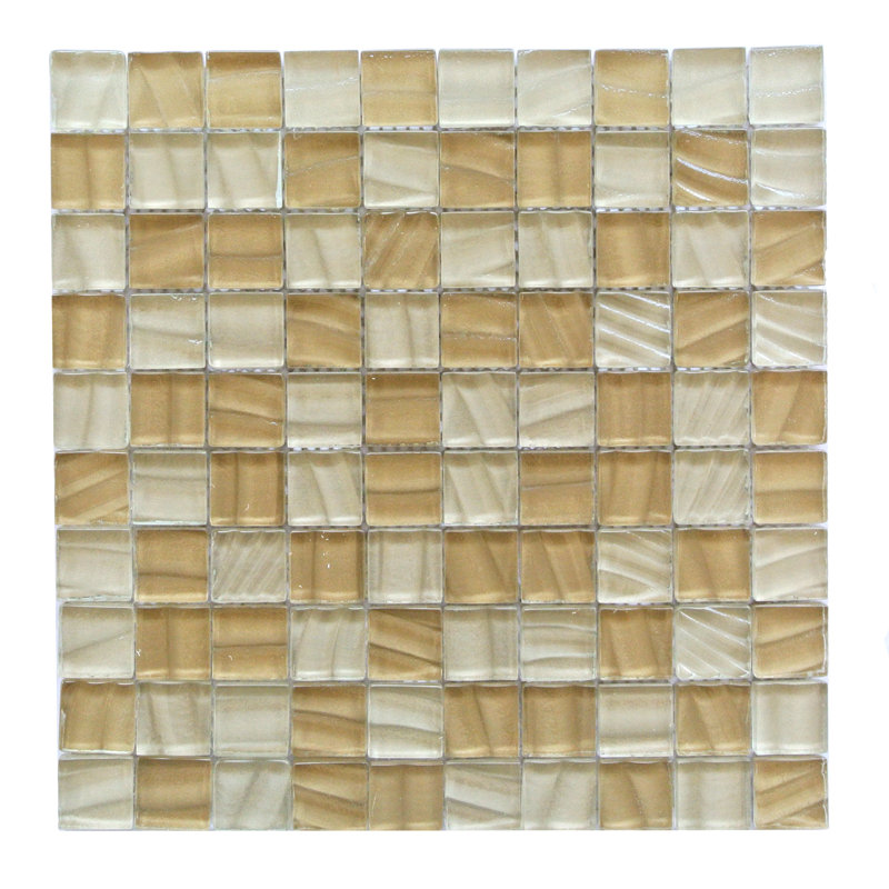 New Era 12 in. x 12 in. Textured Glass Straight Edge Square Mosaic Wall & Pool Tile, Sunglow