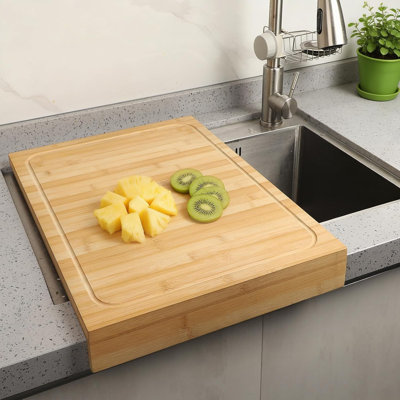 15.8X22 Inch Large Bamboo Cutting Board, Reversible With Juice Grooves & Detachable Lip, Stovetop Cover And Sink Cover Board For Kitchen Counter