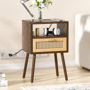 Rattan Nightstand with Charging Station