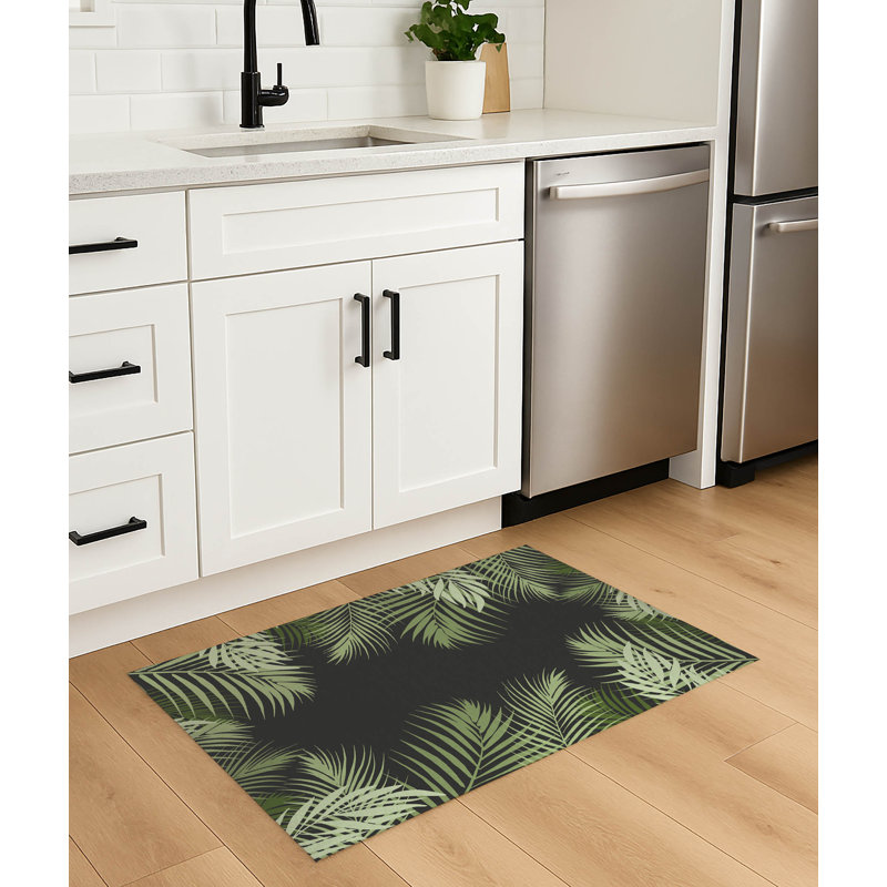 Tapis de cuisine léger antidérapant Waving Palm, Gris anthracite, Rectangle 5 pi x 7 pi