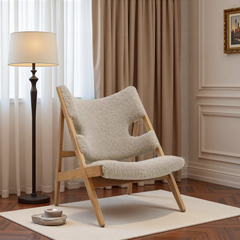 Creamy Lamb Fleece Single Leisure Chair., Dark Khaki, Natural
