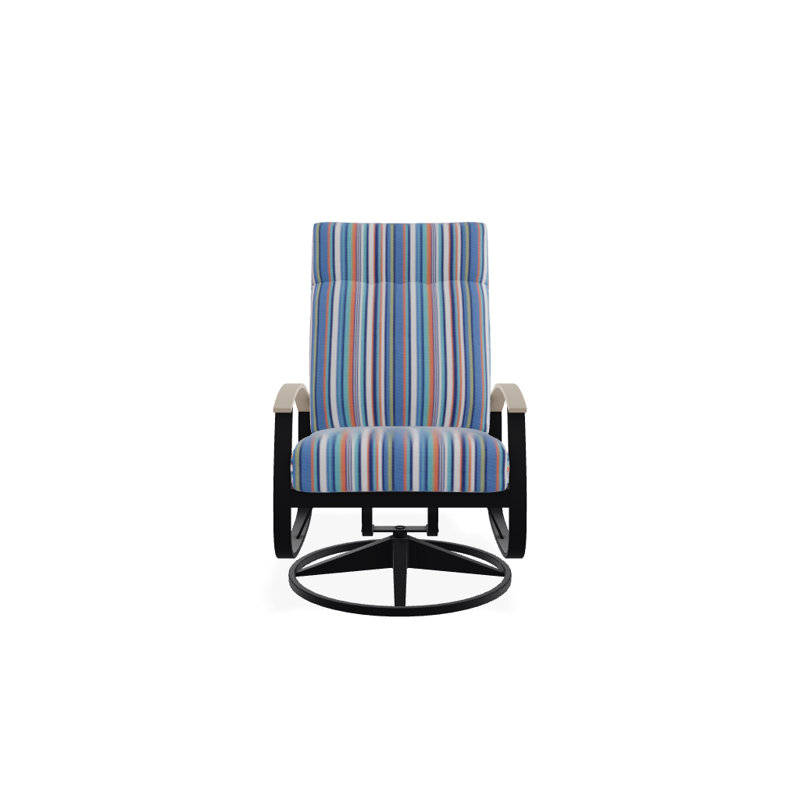 Belle Isle Outdoor Swivel Lounge Chair, Textured Black, Cabana Classic Black Stripe Sunbrella®, Desert P60