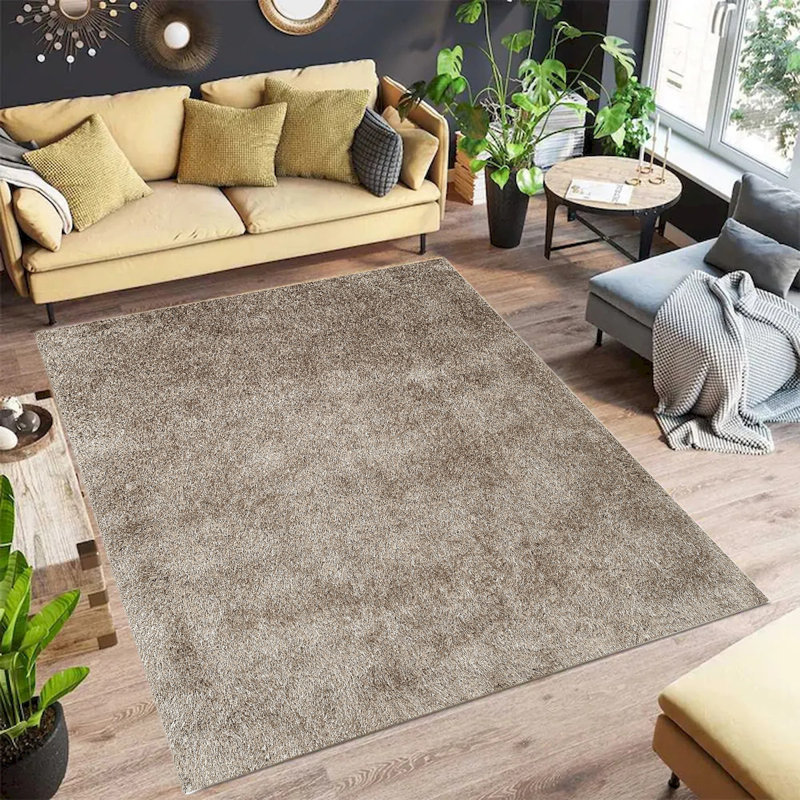 Tapis taupe soyeux 7 po x 9 po, Rectangle 5 pi x 7 pi