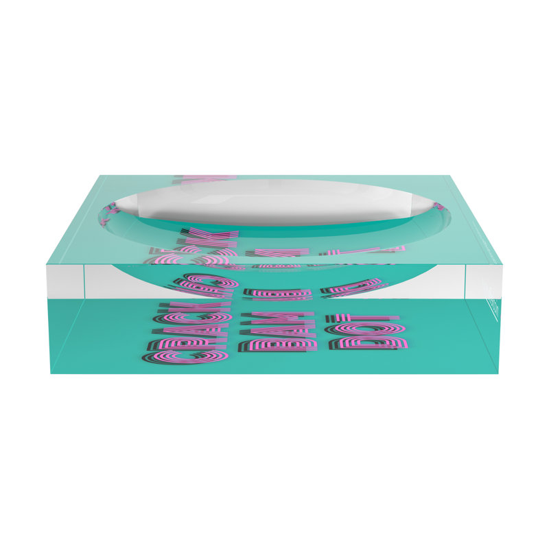 Square Abstract Decorative Tray, 6"W x 6"D x 2"H, Acqua Pink