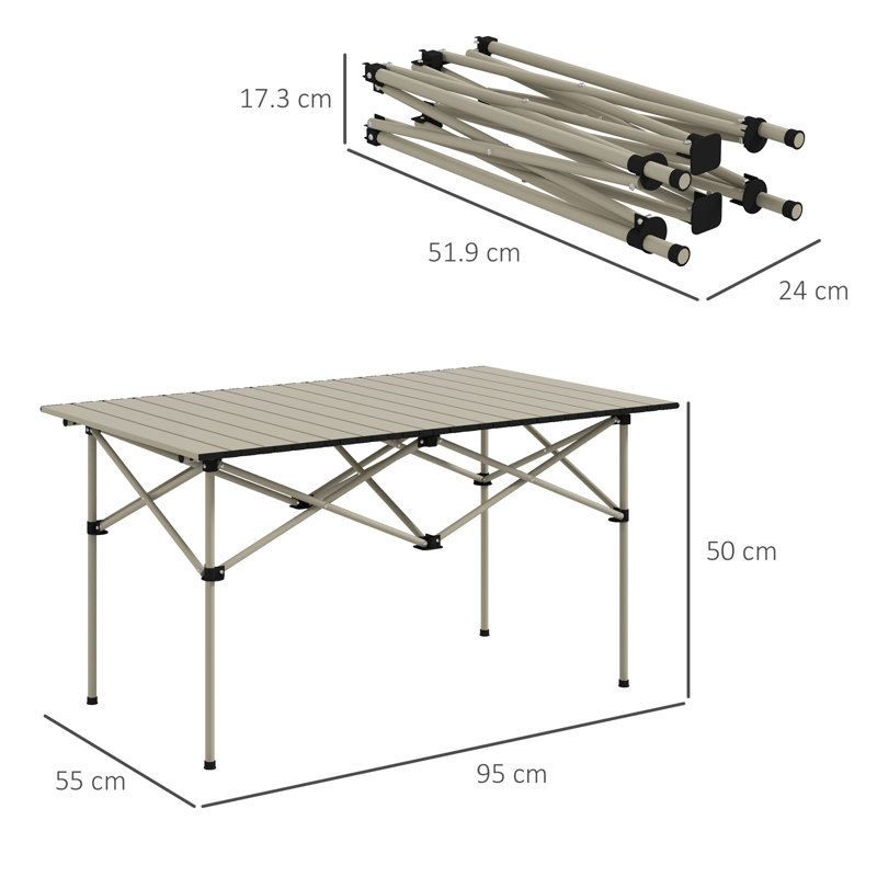 Nyimah Rectangular Metal Folding Outdoor Camping Table , 95cm cm W 55cm cm D, Brown