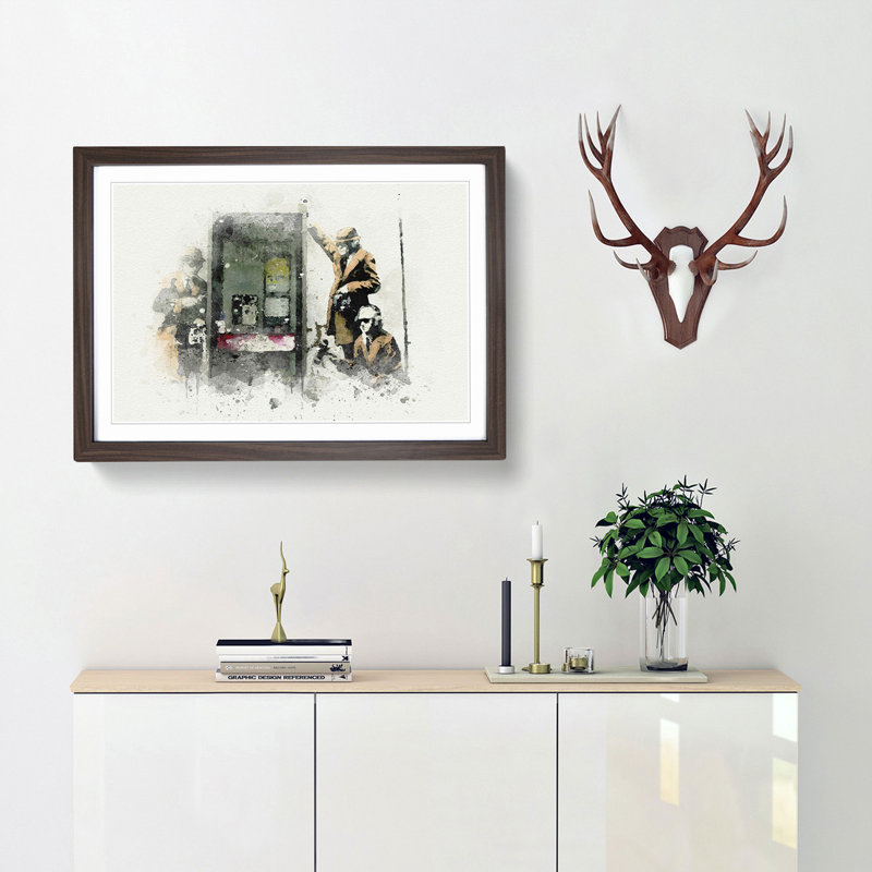 GCHQ Government Spies by Banksy - Framed Print, 62cm H x 87cm W x 2cm D, Walnut Framed