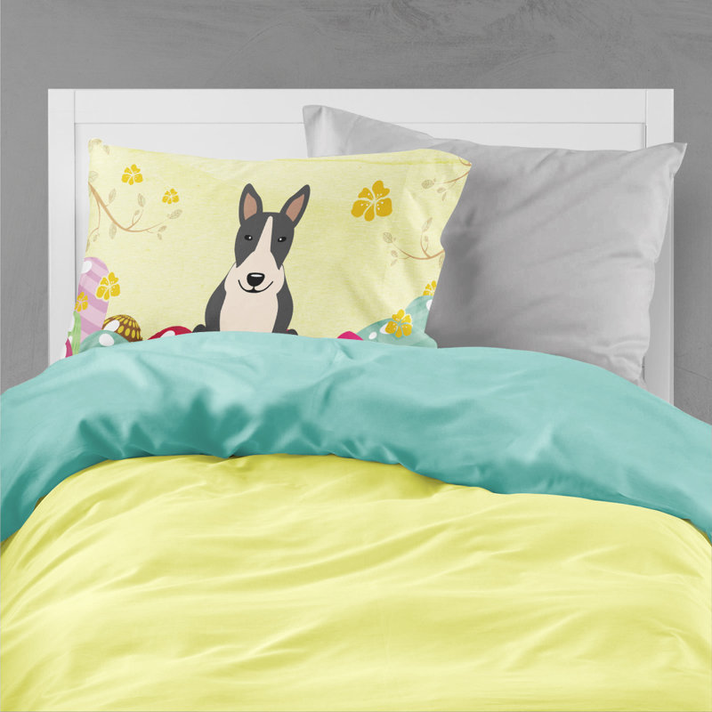 Taie d’oreiller œufs de pâques, Bull terrier noir et blanc