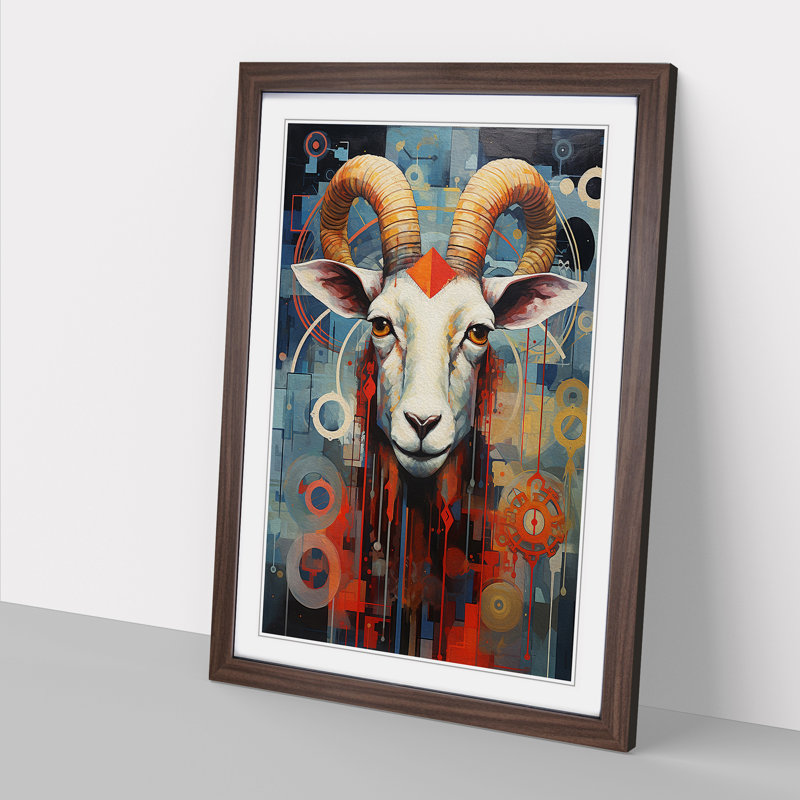 Goat Constructivism No.2 - Framed Print, Walnut, 34cm H x 25cm W x 2cm D