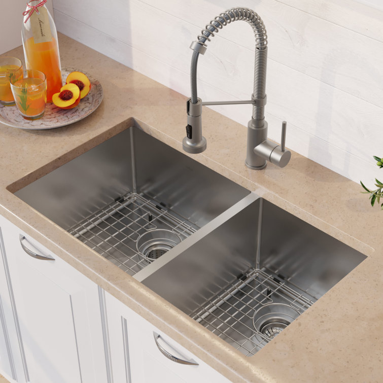 Standart PRO™ 33" L x 19" W Double Basin Undermount Kitchen Sink with Faucet