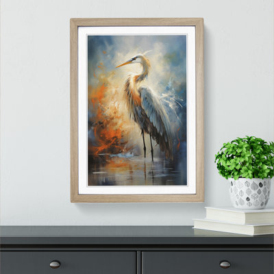 Heron Gestural - Single Picture Frame Print on Wood