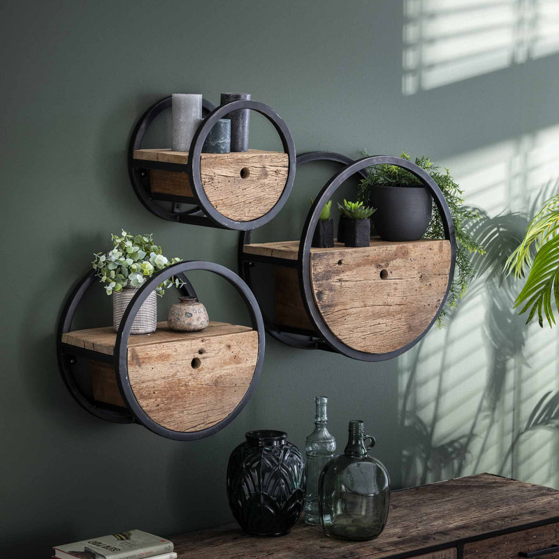 Circle Solid Wood Floating Shelf, 50cm H x 50cm W x 25cm D