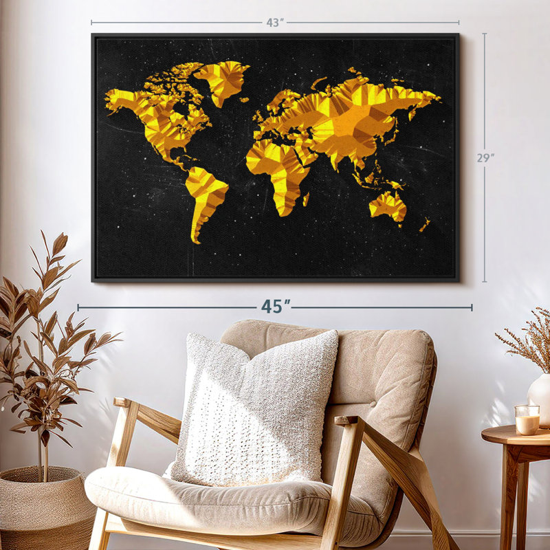" Gold Abstract World Map Canvas Print ", 29" H x 43" W