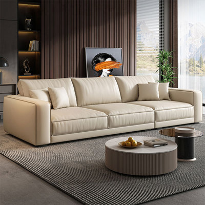 Beige Genuine Leather Modular Sofa cushion couch